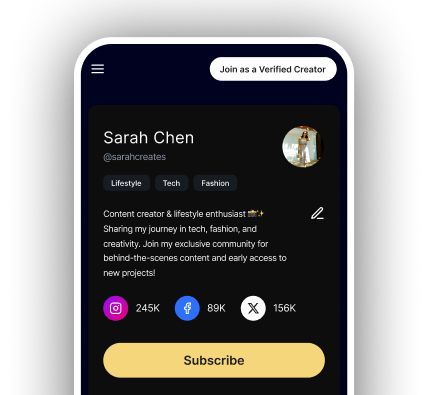 A creator profile with a Subscribe button for their community.